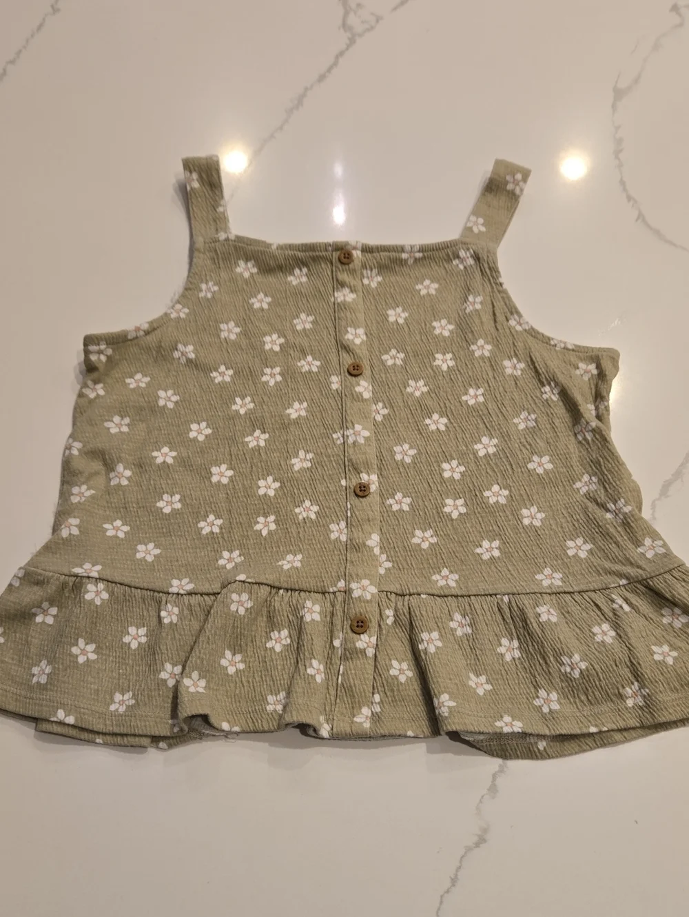 Girls Carter's Olive Green Floral Button Down Ruffle Tank